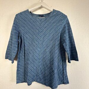 J. Jill Pure Jill Indigo Striped 3/4 Sleeve Cotton Tunic Top Womens Medium Blue